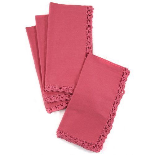 Pink Sorbet Crochet Trim Cloth Dinner Napkins Set of 12