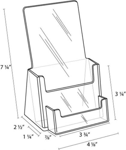 Tri-Fold Brochure Holder with attached Card Holder Acrylic 4&#034; Counter Display