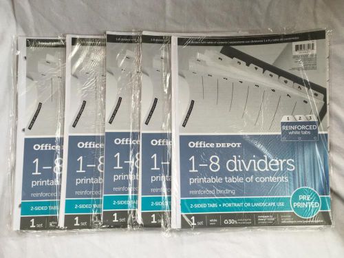 OFFICE DEPOT - 1-8 DIVIDERS - 2 SIDED TABS (PORTRAIT OR LANDSCAPE) - LOT OF 5