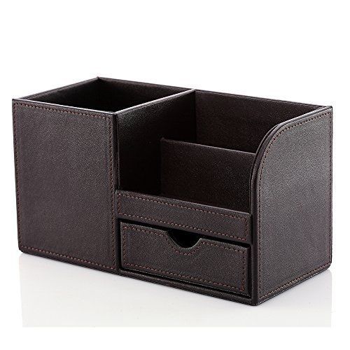 KINGFOM™ Wooden Struction Leather Multi-function Desk Stationery Organizer Sto