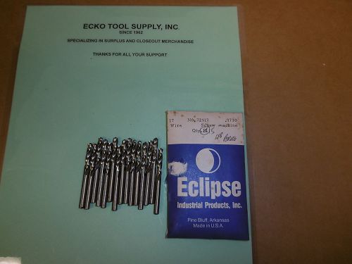 SCREW MACHINE DRILL #17 (.1730&#034;) HIGH SPEED 118 POINT BRIGHT NEW USA 15PCS $6.75