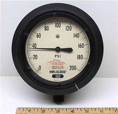 6&#034; Helicoid Pressure Gauge 200 PSI #B2282-0 Bronze Tube Brass Socket Steam Punk