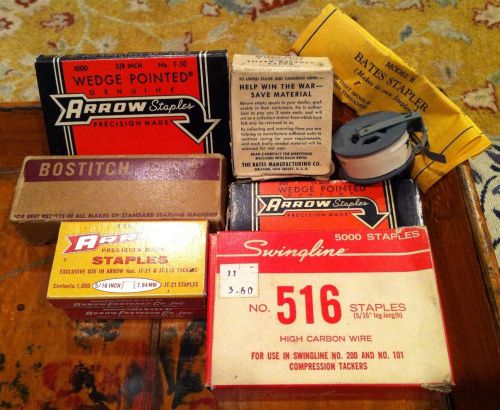 Lot 7 Full Boxes of Vintage Staples Bostitch Arrow Swingline Bates WWII WW2 NOS