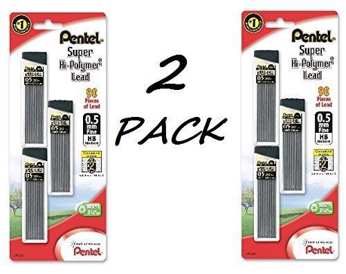 Pentel Super Hi-Polymer Lead Refills, 0.5 mm, 90 Pieces (C25BPHB3-K6) 2 PACK by