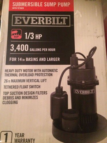 Everbilt SBA033BC 1/3 HP Aluminum Submersible Sump Pump with Tether