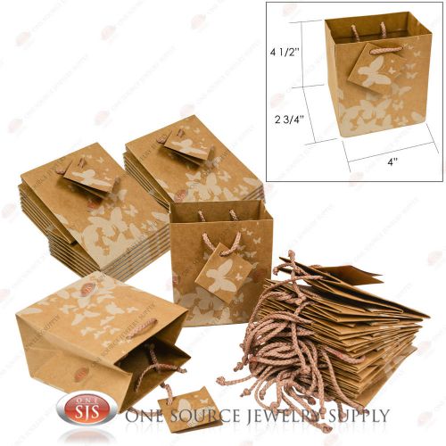 25 Kraft Butterfly Brown Paper Tote Gift Merchandise Bags 4&#034; x 2 3/4&#034; x 4 1/2&#034;H