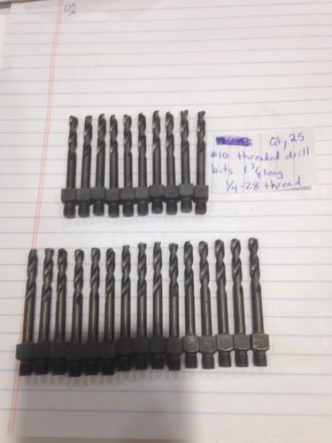 #10 Threaded Drill Bits, Qty. 25, 1 3/4&#034; Long , 1/4-28 Thread