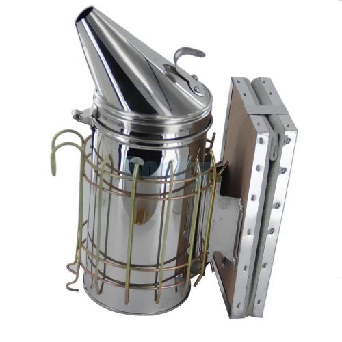 Bee Hive Smoker Stainless Steel w/ Leather Heat Shield Beekeeping Equipment