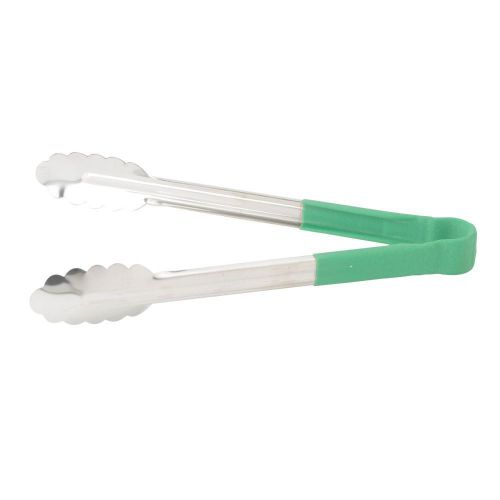 Winco UTPH-9G 9&#034; Utility Tongs with Green Polypropylene Handle