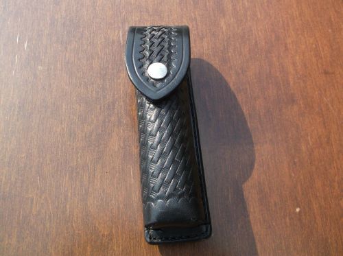 Police Duty Black Leather Basket Weave Mace Holder Aker #571