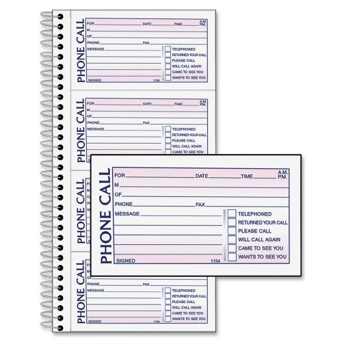 Adams Phone Message Book 5.25 x 11 Inch Spiral Bound 2-Part Carbonless 4 Mess...