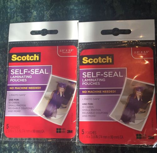 Scotch  2 1/2&#034; x 3 1/2&#034; Self-Sealing Laminating 9.6 Mil - Set Of 10 Pouches NEW