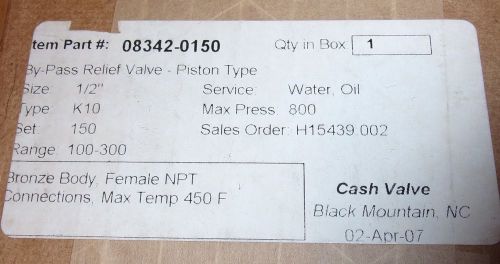 Cash valve 08342-0150  k10  piston type by pass relief valve nib for sale