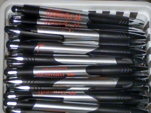 10 New Misprint Ballpoint Retractable Ink Pens, Silver and Black w/ Stylus Tip