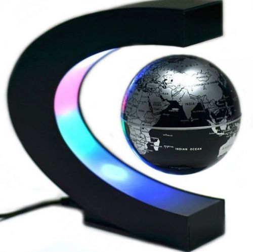 C-Shaped 3&#034; Maglev Floating Globe World Map with LED for Home Office Black