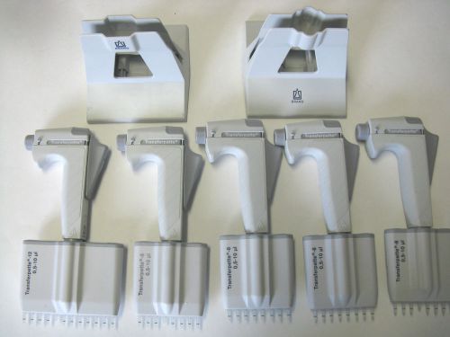 Lot of 5 BRAND TRANSFERPETTE 8 CHANNEL .5-10uL PIPETTE w/2 Stands