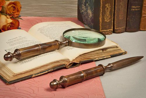 DESK ACCESSORIES - CHINA GROVE LETTER OPENER &amp; MAGNIFYING GLASS DESK SET - BRASS