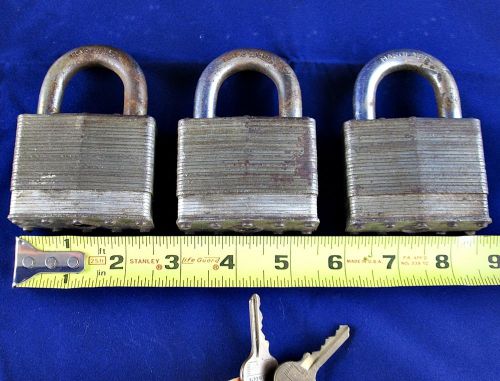 Set of 3 vintage no. 15 large heavy-duty master lock pad locks - matching keys for sale