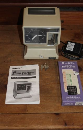 AMANO TCX-11 Time Partner Electronic Clock Inclds Keys Guide Ink &amp; Punch cards