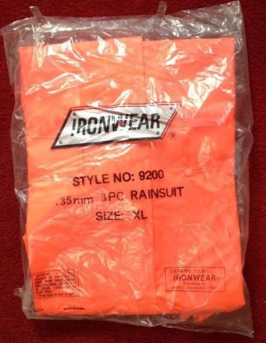 IRONWEAR 9200 X LARGE 3PC RAIN SUIT ORANGE NEW