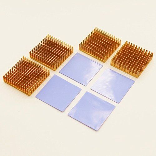 BNTECHGO® 4 Pcs 40mm x 40mm x 11mm Golden Aluminum Heatsink Cooling Fin + 4 Pcs