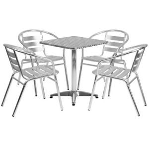 23.5&#039;&#039; Square Aluminum Indoor-Outdoor Table with 4 Slat Back Chairs