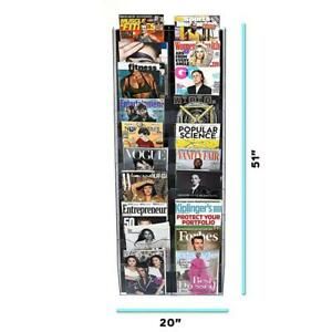 Acrylic 51 in. x 20 in. Adjustable Pockets Wall Mount Magazine Rack, Black